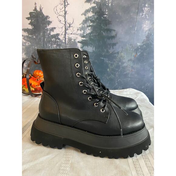 OSOS Women’s Size 10 Black Platform Combat Boots Chunky Lug Sole Lace-Up zip - Picture 5 of 8